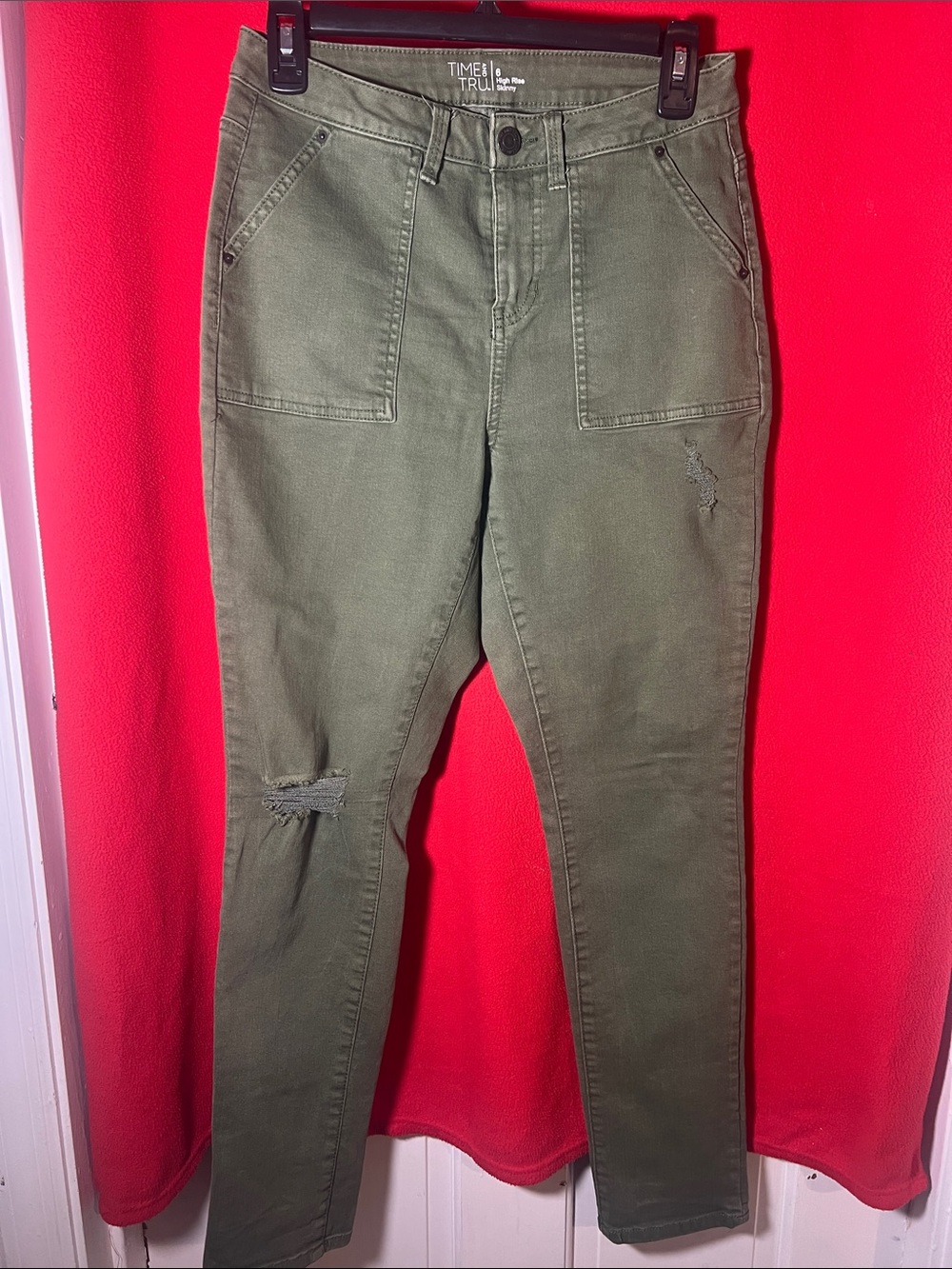 Time and Tru Olive High-Rise Skinny Jeans